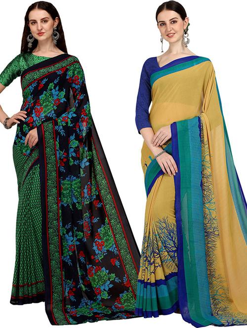 women pack of 2 casual wear combo sarees with blouse - 21425659 - Very Small Image - 1