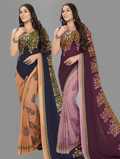 women pack of 2 casual wear combo sarees with blouse - 21425660 - Very Small Image - 1