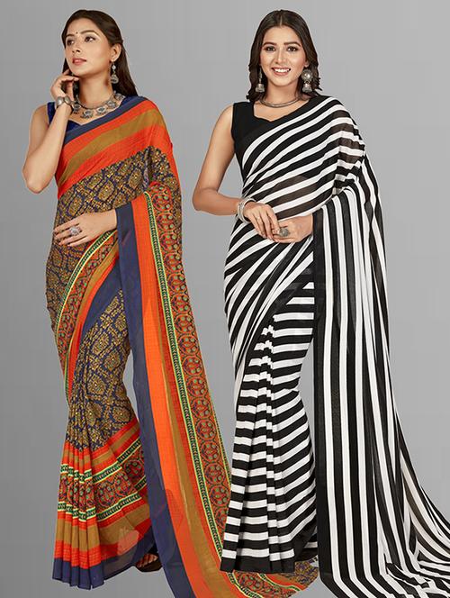 women pack of 2 casual wear combo sarees with blouse - 21425661 - Very Small Image - 1