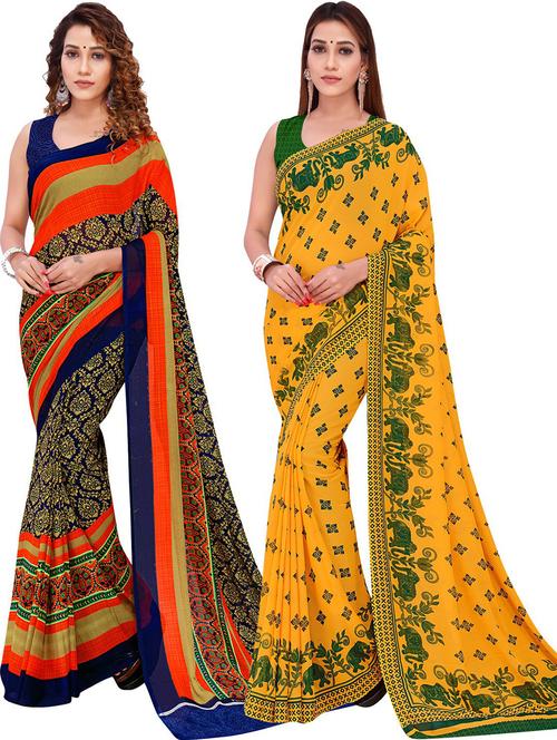 women pack of 2 casual wear combo sarees with blouse - 21425663 - Very Small Image - 1