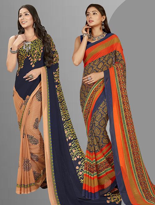 women pack of 2 casual wear combo sarees with blouse - 21425800 - Very Small Image - 1