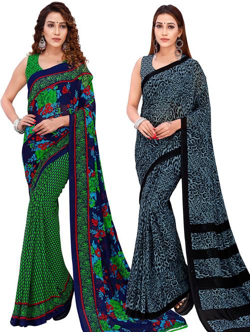 women pack of 2 casual wear combo sarees with blouse - 21425802 - Very Small Image - 1