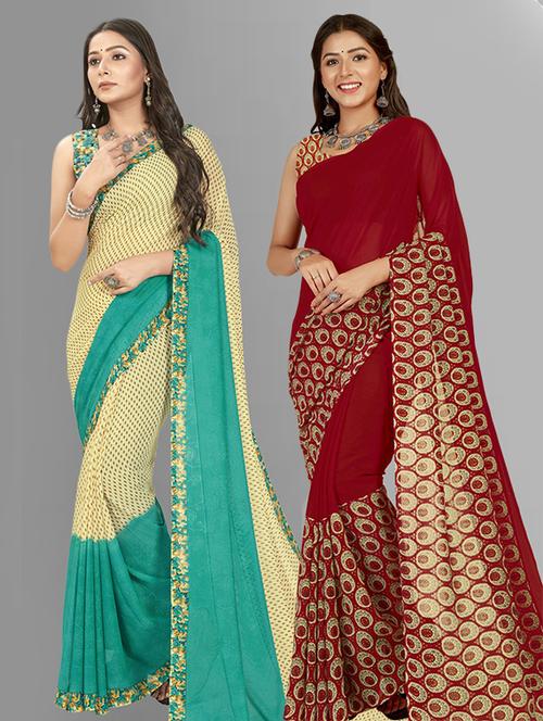 women pack of 2 casual wear combo sarees with blouse - 21425807 - Very Small Image - 1