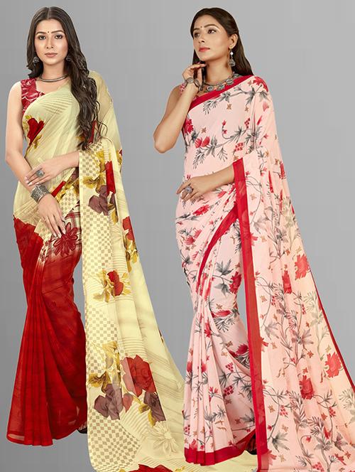 women pack of 2 casual wear combo sarees with blouse - 21425809 - Very Small Image - 1