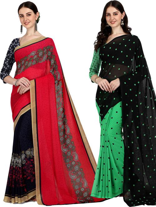 women pack of 2 casual wear combo sarees with blouse - 21425815 - Very Small Image - 1