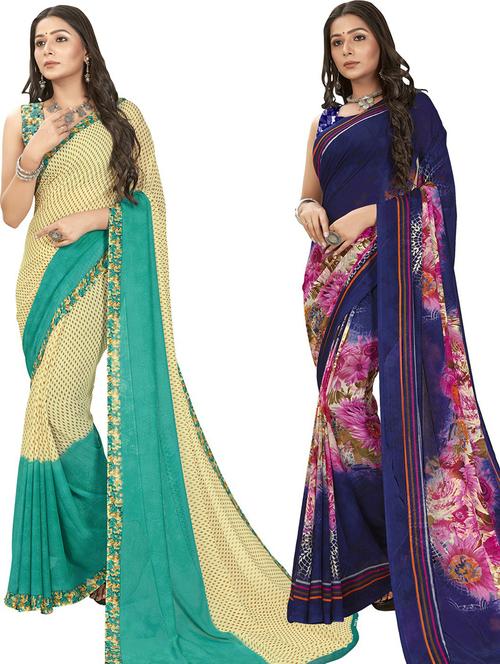 women pack of 2 casual wear combo sarees with blouse - 21425816 - Very Small Image - 1