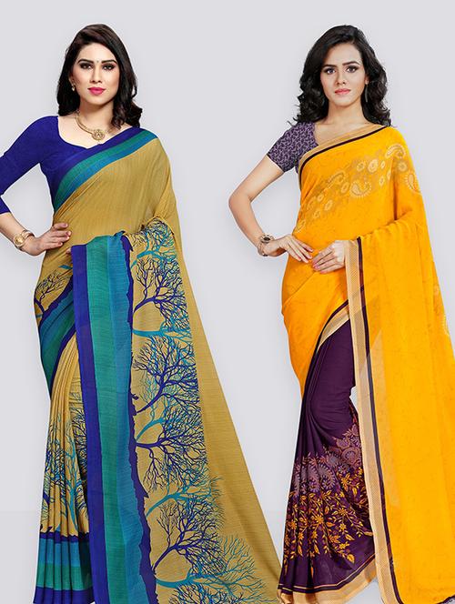 women pack of 2 casual wear combo sarees with blouse - 21425818 - Very Small Image - 1