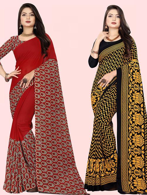 women pack of 2 casual wear combo sarees with blouse - 21425822 - Very Small Image - 1