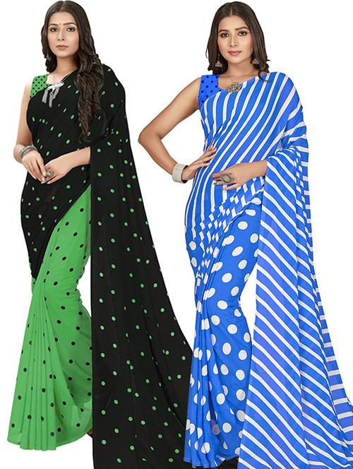 pack of 2 printed casual wear sarees with blouse - 21425829 - Very Small Image - 1