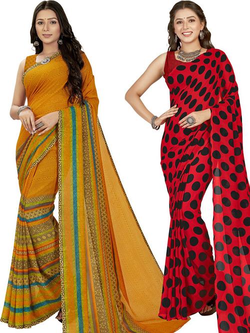 women pack of 2 casual wear combo sarees with blouse - 21425864 - Very Small Image - 1