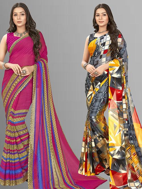 women pack of 2 casual wear combo sarees with blouse - 21425865 - Very Small Image - 1