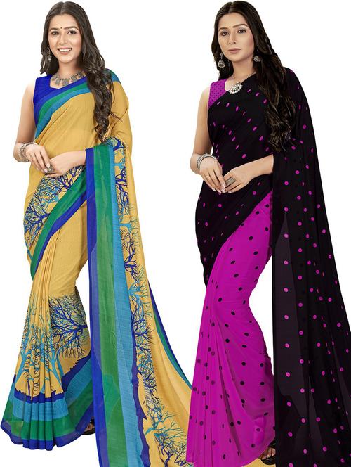women pack of 2 casual wear combo sarees with blouse - 21425866 - Very Small Image - 1