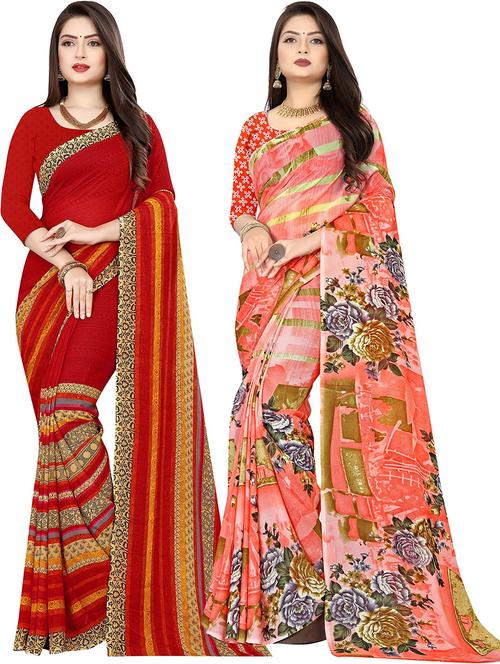 women pack of 2 casual wear combo sarees with blouse - 21425867 - Very Small Image - 1