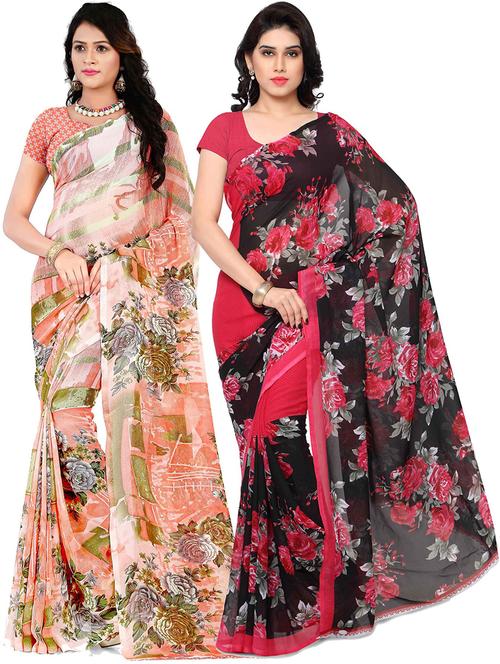 women pack of 2 casual wear combo sarees with blouse - 21425869 - Very Small Image - 1