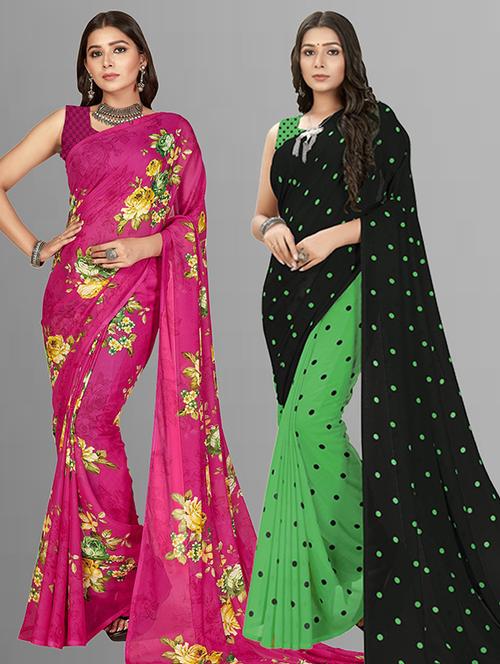 women pack of 2 casual wear combo sarees with blouse - 21425873 - Very Small Image - 1