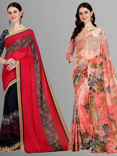 women pack of 2 casual wear combo sarees with blouse - 21425880 - Very Small Image - 1