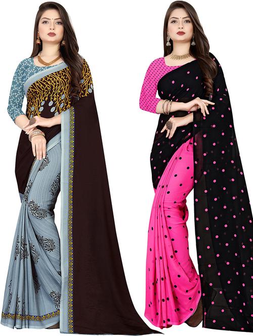 women pack of 2 casual wear combo sarees with blouse - 21425882 - Very Small Image - 1