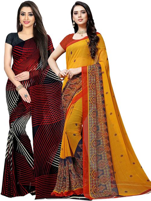 women pack of 2 casual wear combo sarees with blouse - 21425883 - Very Small Image - 1