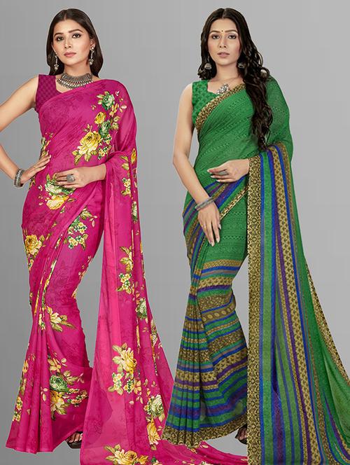 women pack of 2 casual wear combo sarees with blouse - 21425885 - Very Small Image - 1