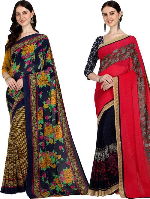 women pack of 2 casual wear combo sarees with blouse - 21425886 - Very Small Image - 1