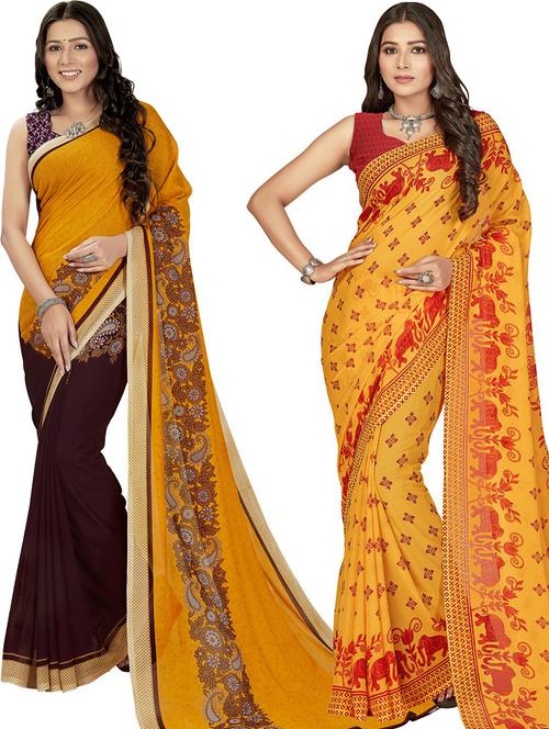 women pack of 2 casual wear combo sarees with blouse - 21425888 - Very Small Image - 1
