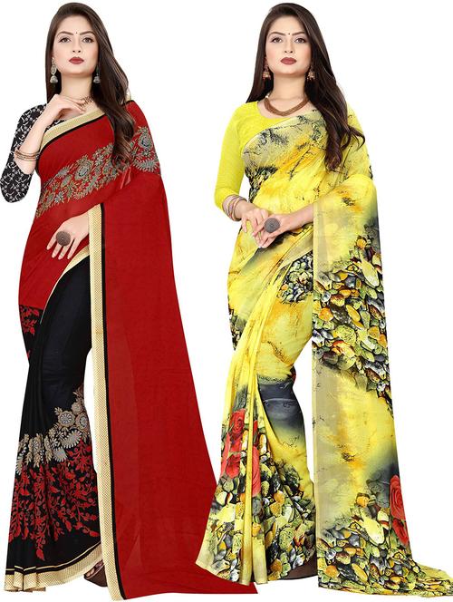 pack of 2 printed casual wear sarees with blouse - 21425893 - Very Small Image - 1