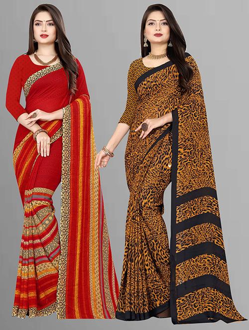 women pack of 2 casual wear combo sarees with blouse - 21425894 - Very Small Image - 1