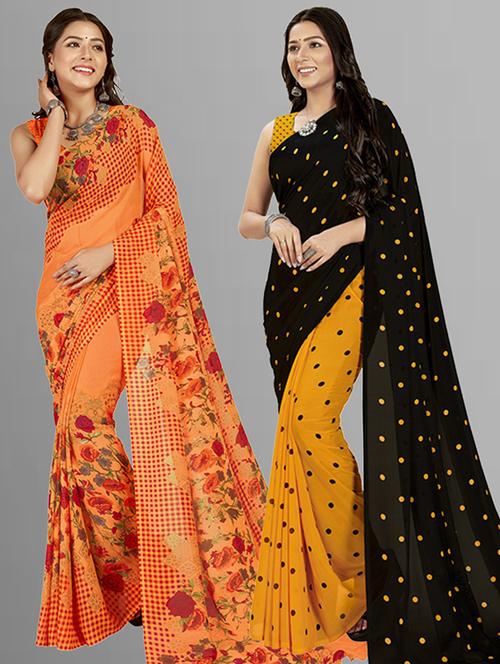 women pack of 2 casual wear combo sarees with blouse - 21425895 - Very Small Image - 1