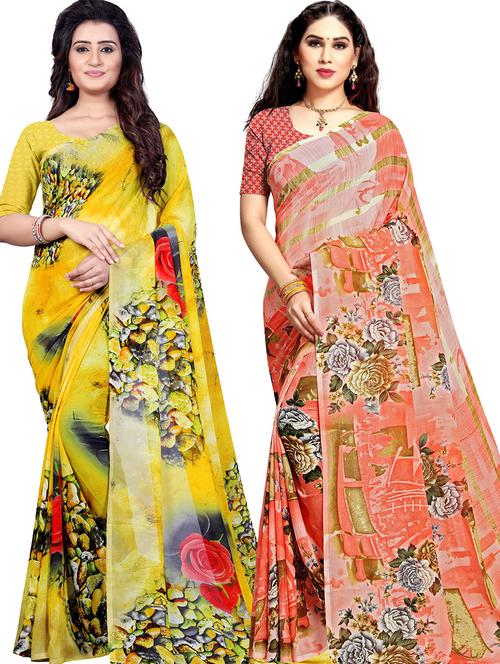 women pack of 2 casual wear combo sarees with blouse - 21425938 - Very Small Image - 1