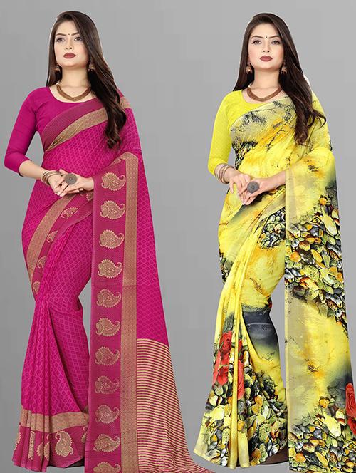 women pack of 2 casual wear combo sarees with blouse - 21425939 - Very Small Image - 1