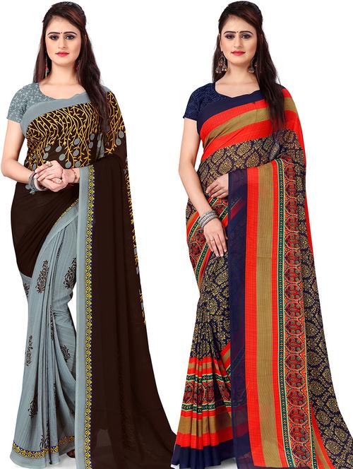 women pack of 2 casual wear combo sarees with blouse - 21425944 - Very Small Image - 1