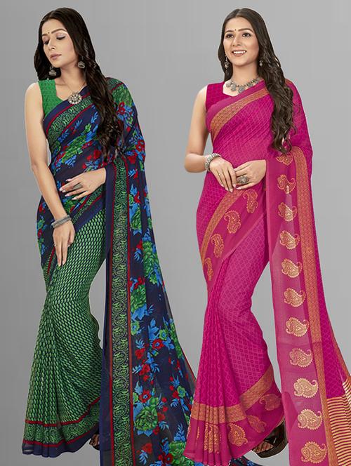 women pack of 2 casual wear combo sarees with blouse - 21425945 - Very Small Image - 1