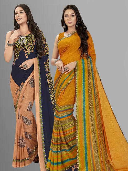 women pack of 2 casual wear combo sarees with blouse - 21425946 - Very Small Image - 1