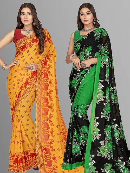 women pack of 2 casual wear combo sarees with blouse - 21425947 - Very Small Image - 1