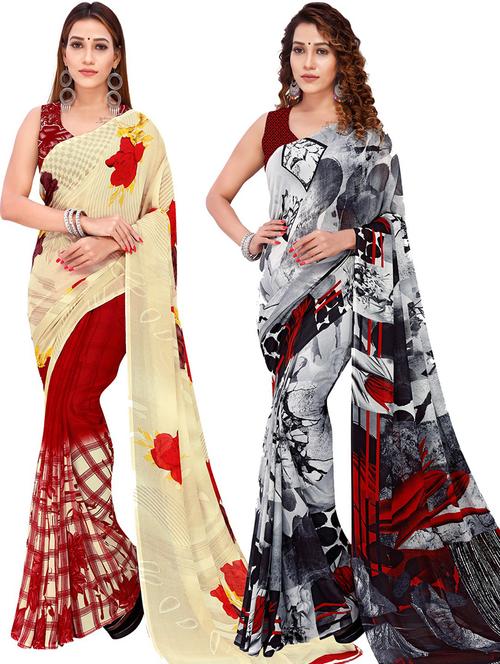 women pack of 2 casual wear combo sarees with blouse - 21425950 - Very Small Image - 1