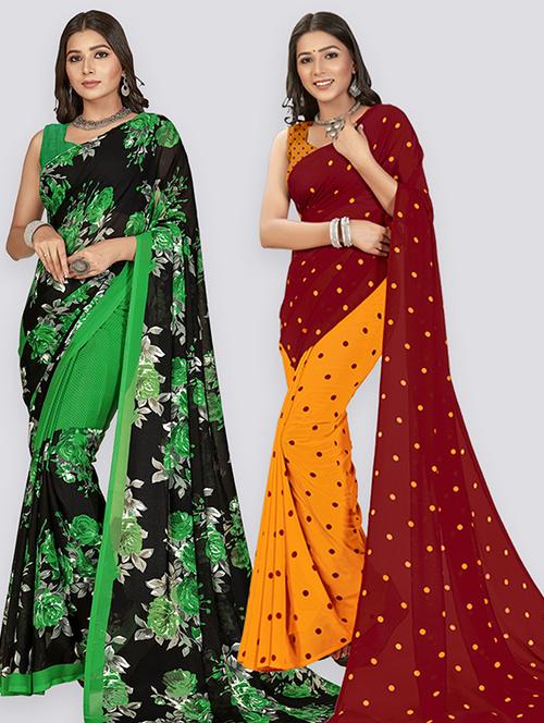 women pack of 2 casual wear combo sarees with blouse - 21425958 - Very Small Image - 1