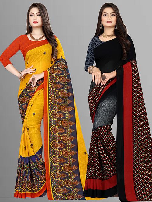women pack of 2 casual wear combo sarees with blouse - 21426004 - Very Small Image - 1