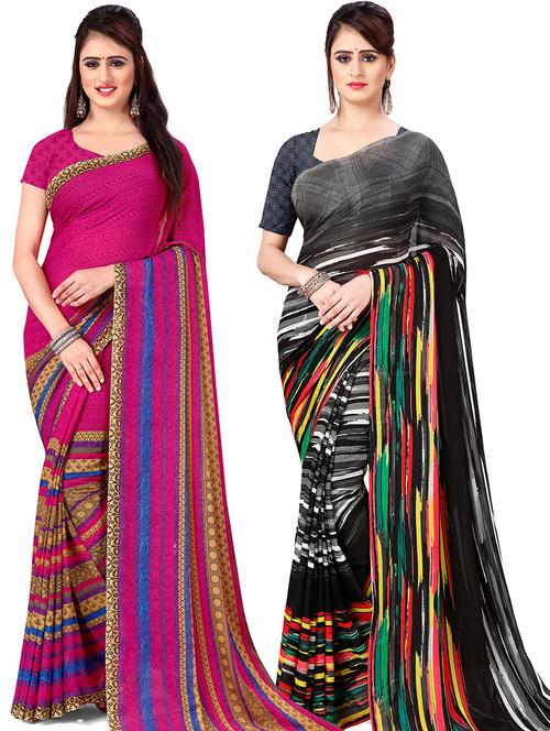 pack of 2 printed casual wear sarees with blouse - 21426078 - Very Small Image - 1