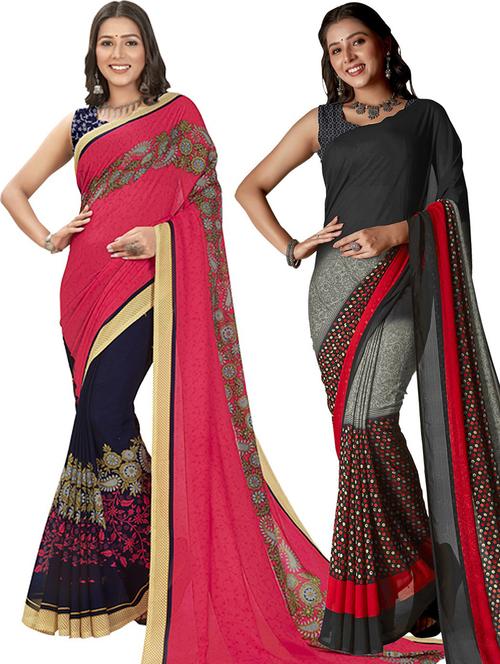 women pack of 2 casual wear combo sarees with blouse - 21426090 - Very Small Image - 1