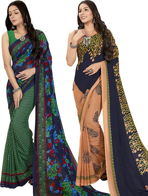 women pack of 2 casual wear combo sarees with blouse - 21426092 - Very Small Image - 1