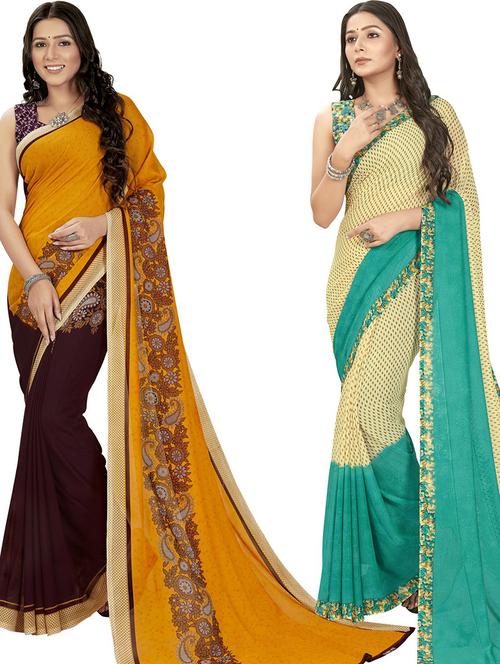 women pack of 2 casual wear combo sarees with blouse - 21426094 - Very Small Image - 1