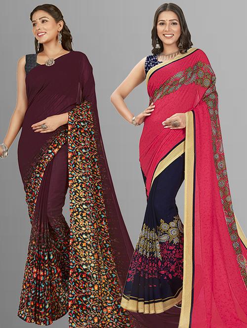 women pack of 2 casual wear combo sarees with blouse - 21426095 - Very Small Image - 1
