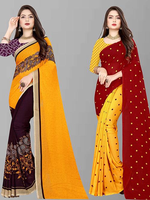 women pack of 2 casual wear combo sarees with blouse - 21426096 - Very Small Image - 1