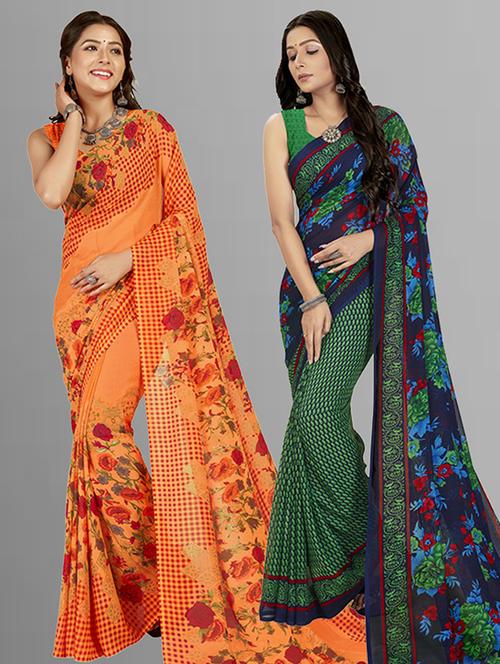 women pack of 2 casual wear combo sarees with blouse - 21426098 - Very Small Image - 1