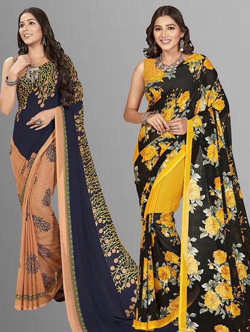 women pack of 2 casual wear combo sarees with blouse - 21426099 - Very Small Image - 1