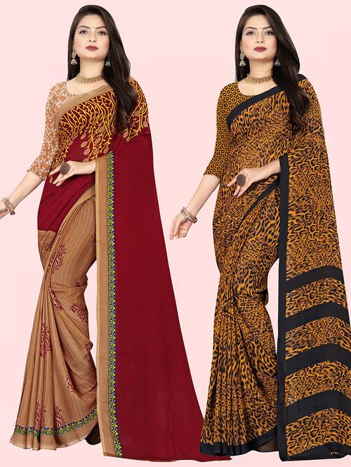 women pack of 2 casual wear combo sarees with blouse - 21426100 - Very Small Image - 1