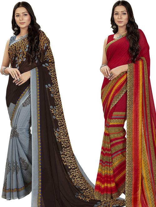 pack of 2 printed casual wear sarees with blouse - 21426101 - Very Small Image - 1