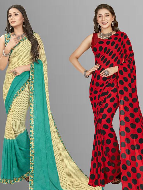 women pack of 2 casual wear combo sarees with blouse - 21426102 - Very Small Image - 1