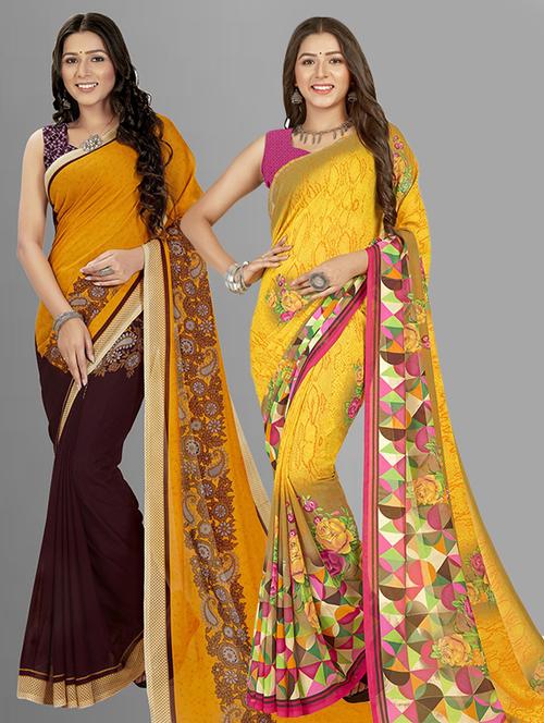 pack of 2 printed casual wear sarees with blouse - 21426136 - Very Small Image - 1