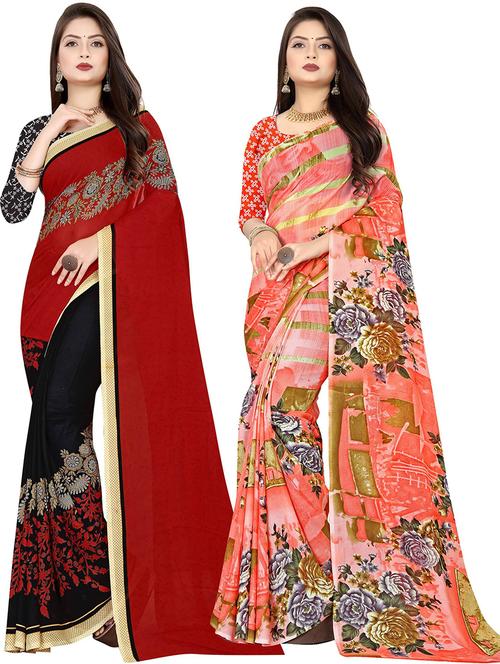 women pack of 2 casual wear combo sarees with blouse - 21426137 - Very Small Image - 1